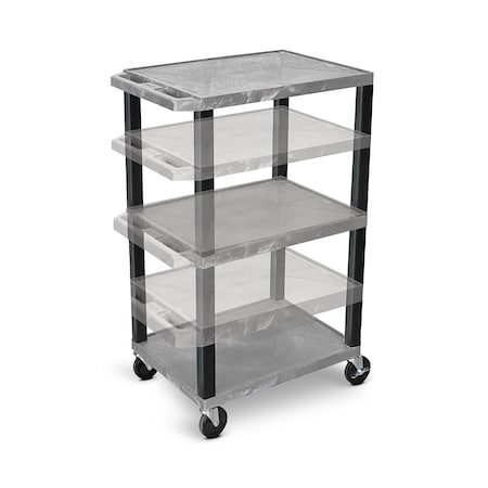 Luxor Multi-Height AV Cart - (16"- 42" height) - 3 Shelves - Gray with Black Legs WT1642GYE-B